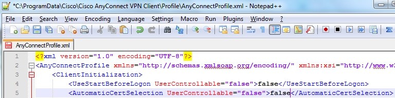 AutomaticCertSelection Cisco AnyConnect Profile