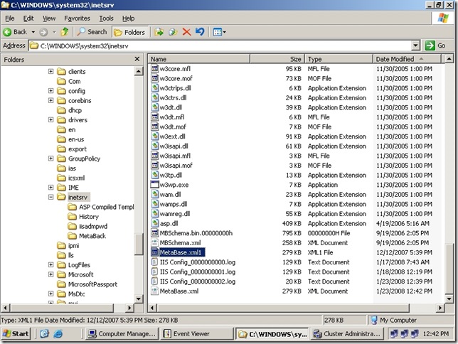 IIS Config Errors and Event ID 4275 Exchange 2003