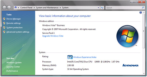 Lenovo X200 Computer properties